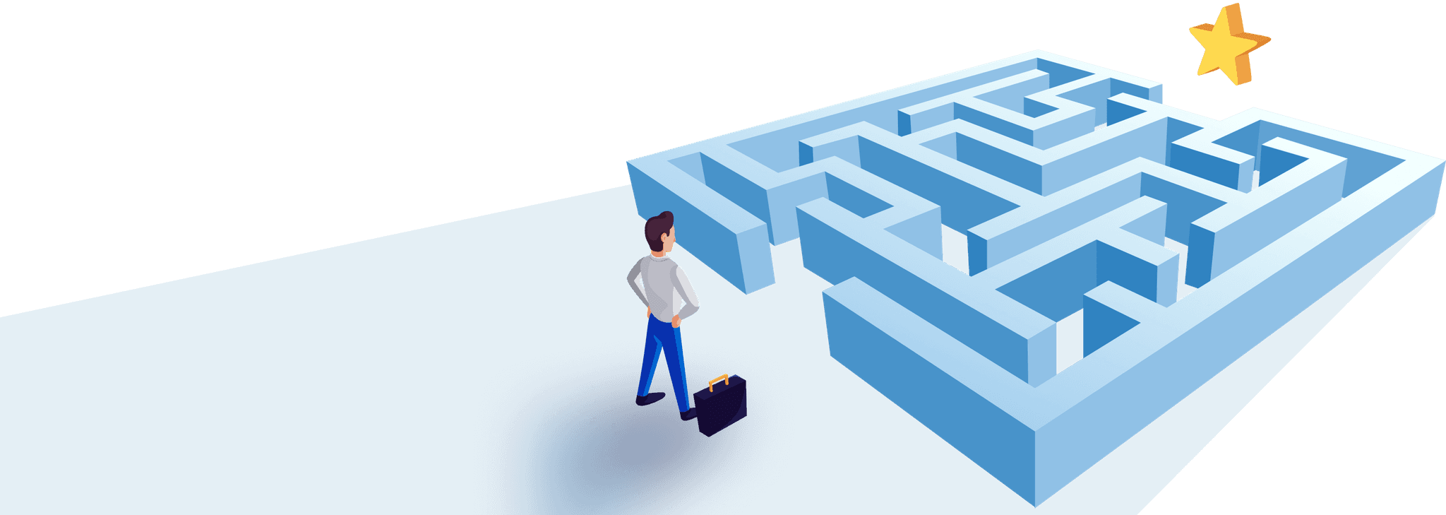 Person navigating a maze toward a golden star